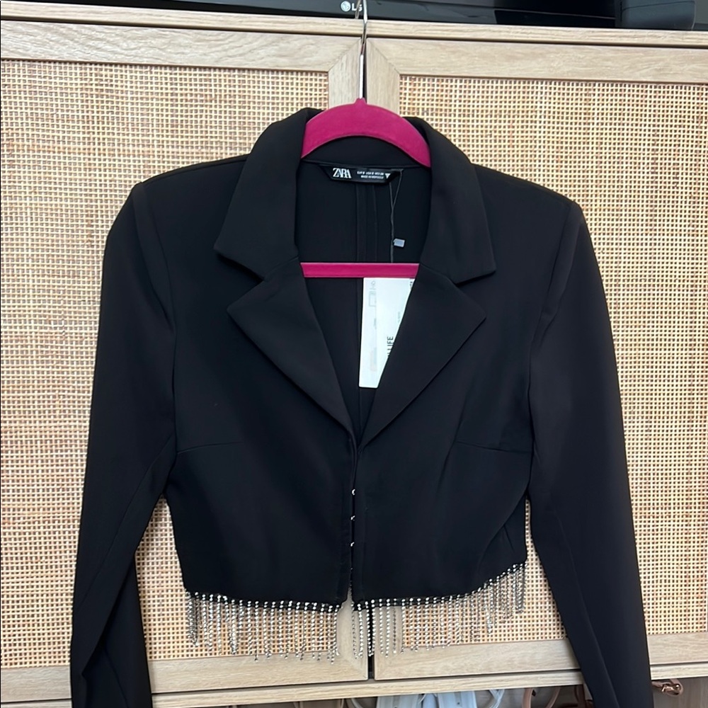 NWT Cropped Black Beaded Women's Blazer Zara